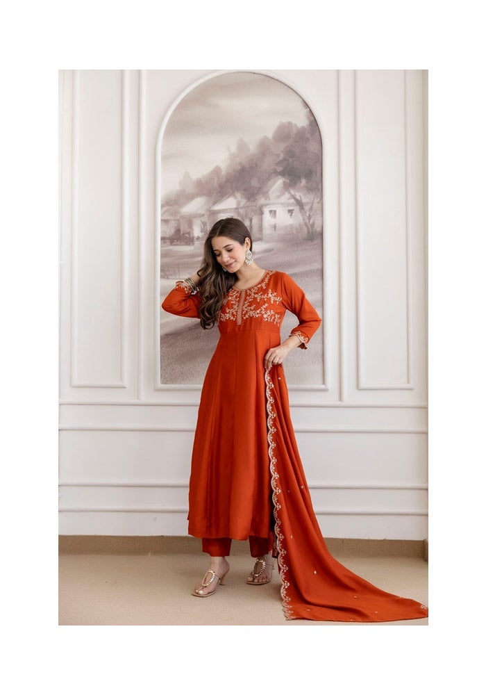 Malishka Export Embroidered Anarkali Kurta Pant Set for Women - Image 4